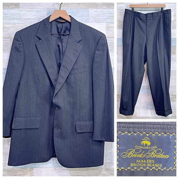 Brooks Brothers Brooksease Flannel Stretch Wool Suit Gray Mens 43R 36x28 Pants - Picture 1 of 12